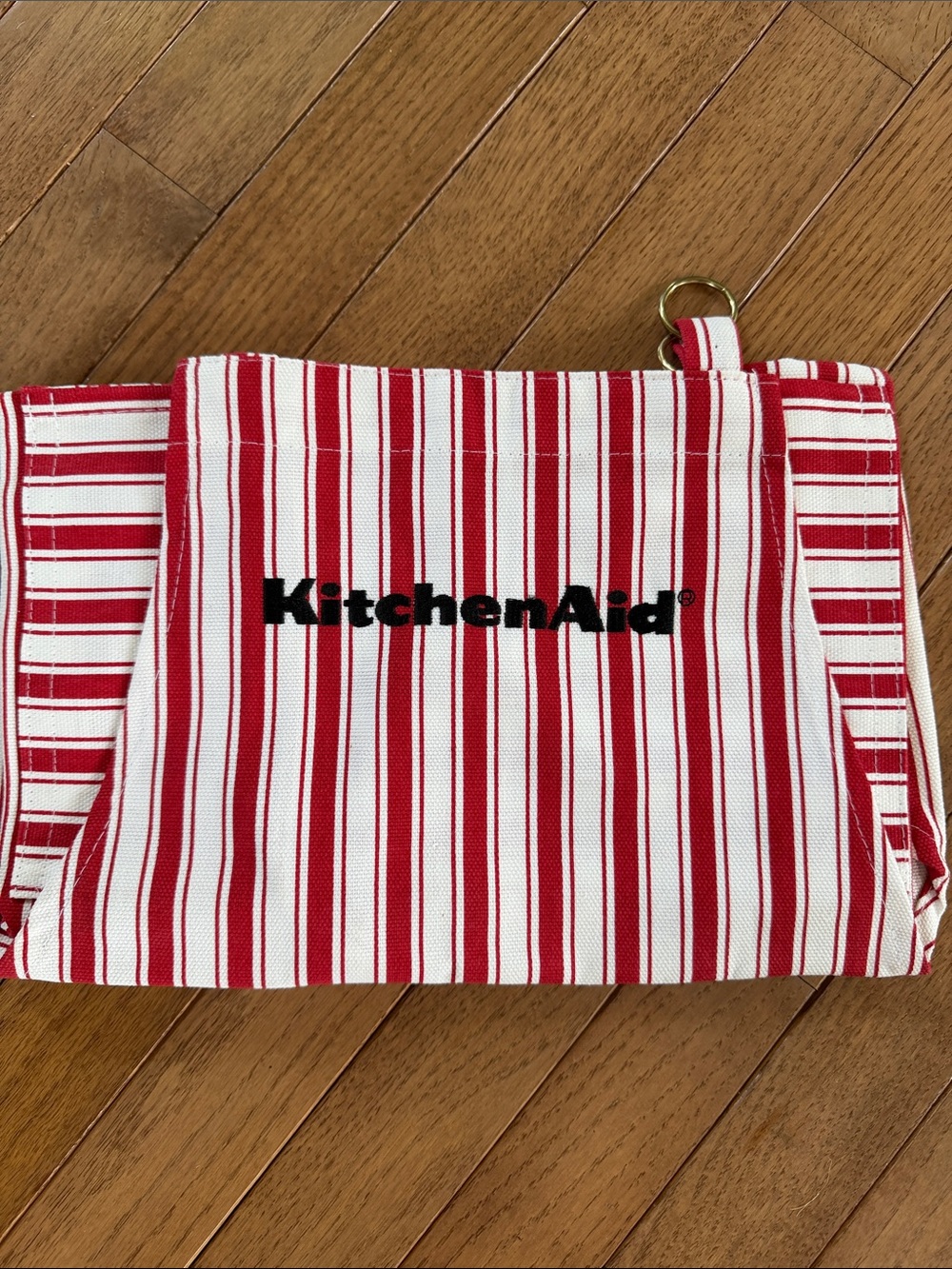 KitchenAid Red and White Striped Oven Mitt Pouch with Gold Ring (New)